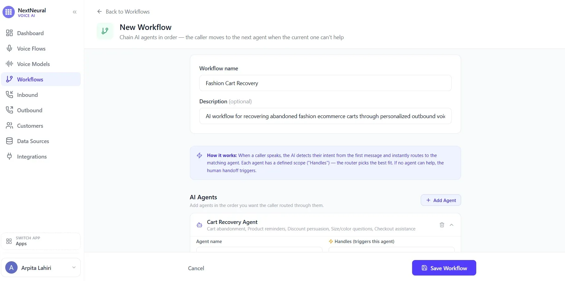 Creating a new workflow in NextNeural