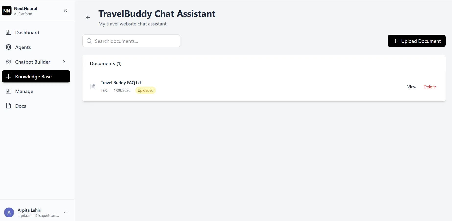 Knowledge Base with uploaded data
