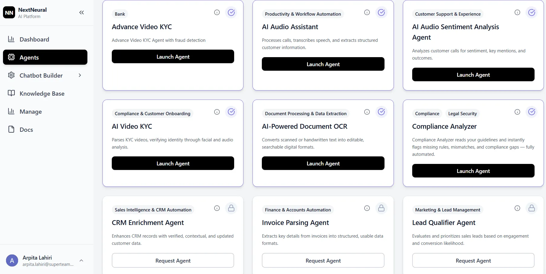 Launch Compliance Agent in NextNeural dashboard