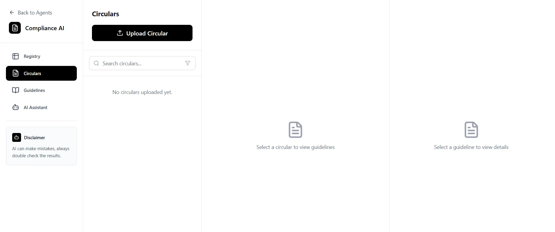 Compliance Agent upload circular view