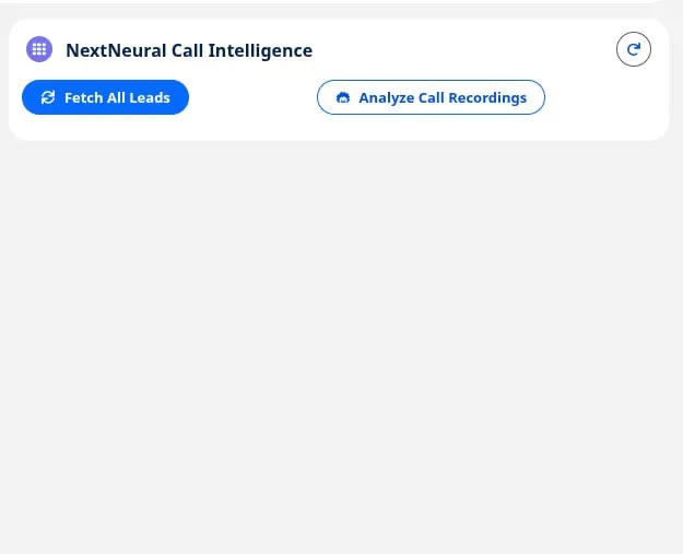 The NextNeural Call Intelligence panel sitting on a Salesforce Lead, next to the customer's information