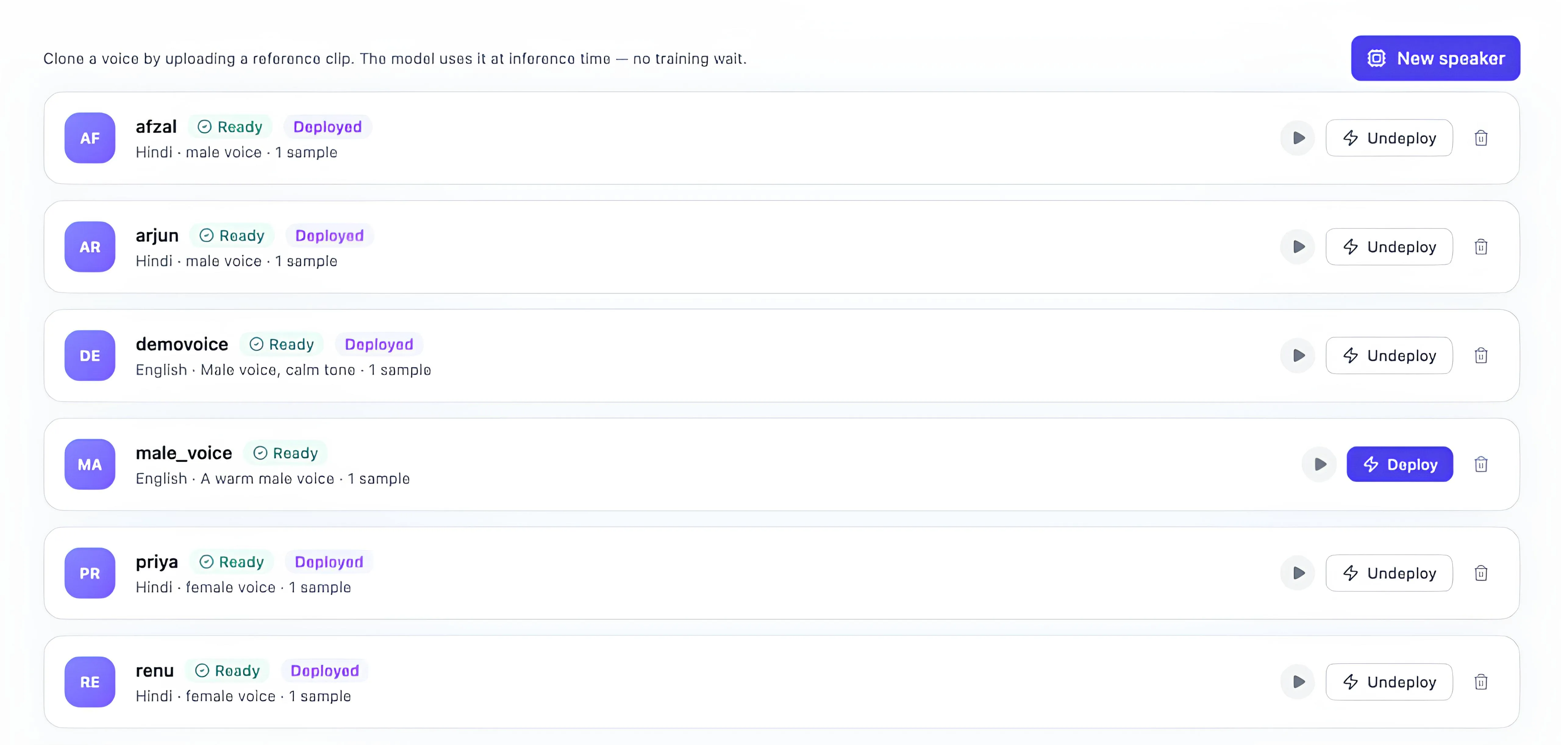 Voice Models Speaker Deployment List